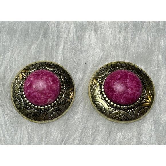 Unbranded Jewelry - -EARRINGS golden and pink Post pierced earrings vintage